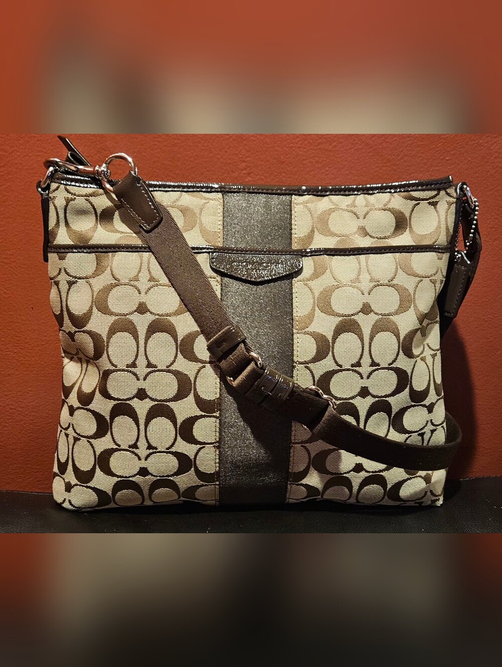 Coach Signature Canvas Brown & Tan Crossbody